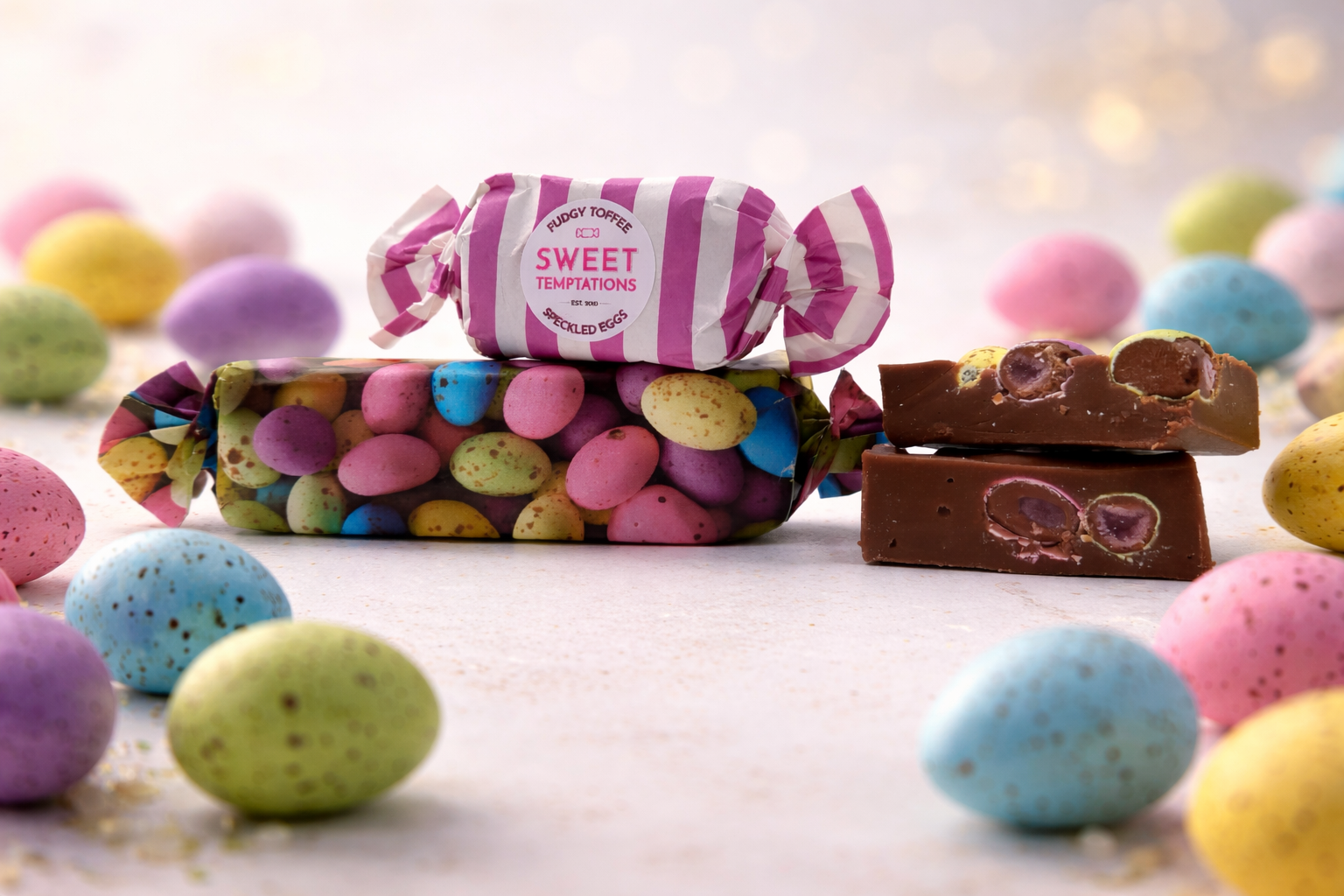 Speckleg eggs toffee staged Fudgy Caramel Toffee Bar - "Speckled Egg" - Image 1